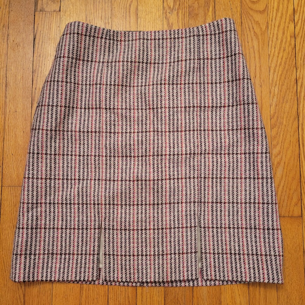 Boden British Tweed MOON Pink Plaid Wool A Line Mini Skirt 6L WG674‎ Front Slit